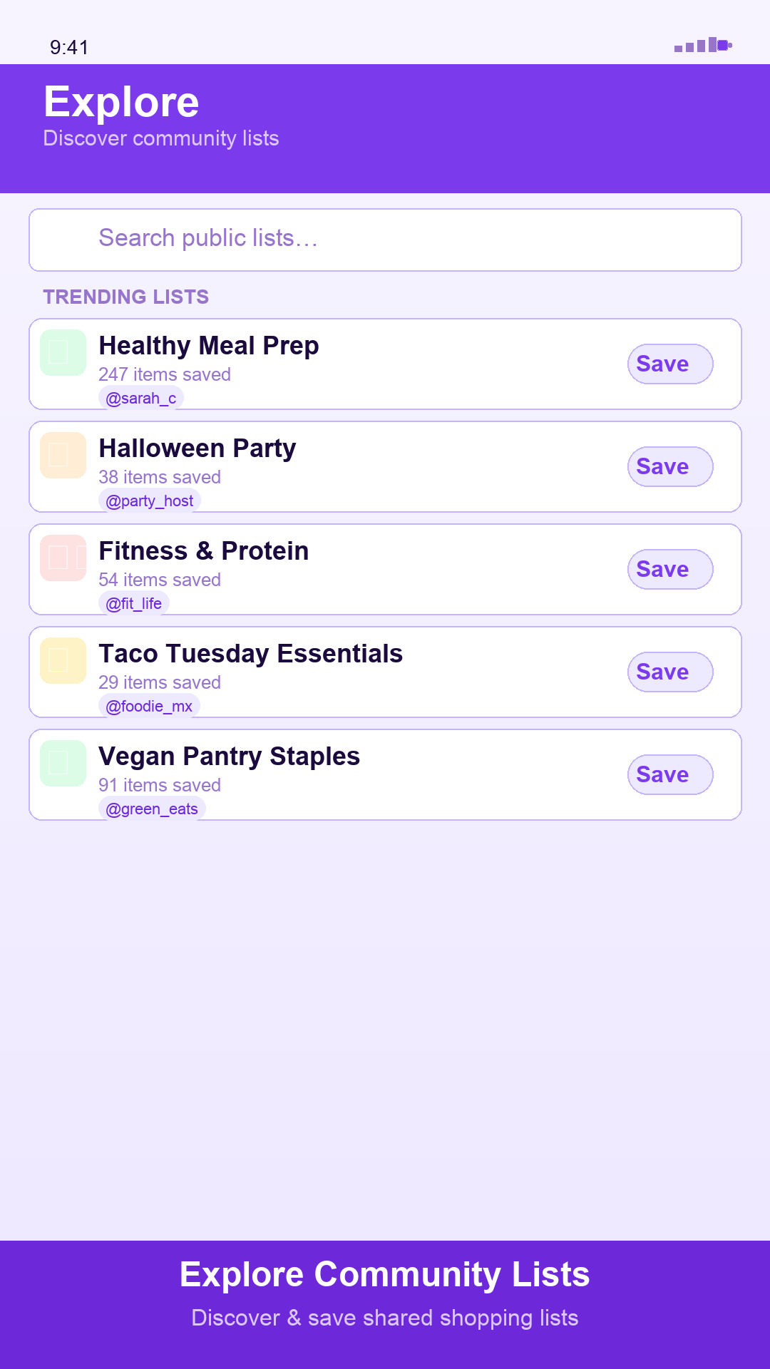 MagicGrocer explore community public lists